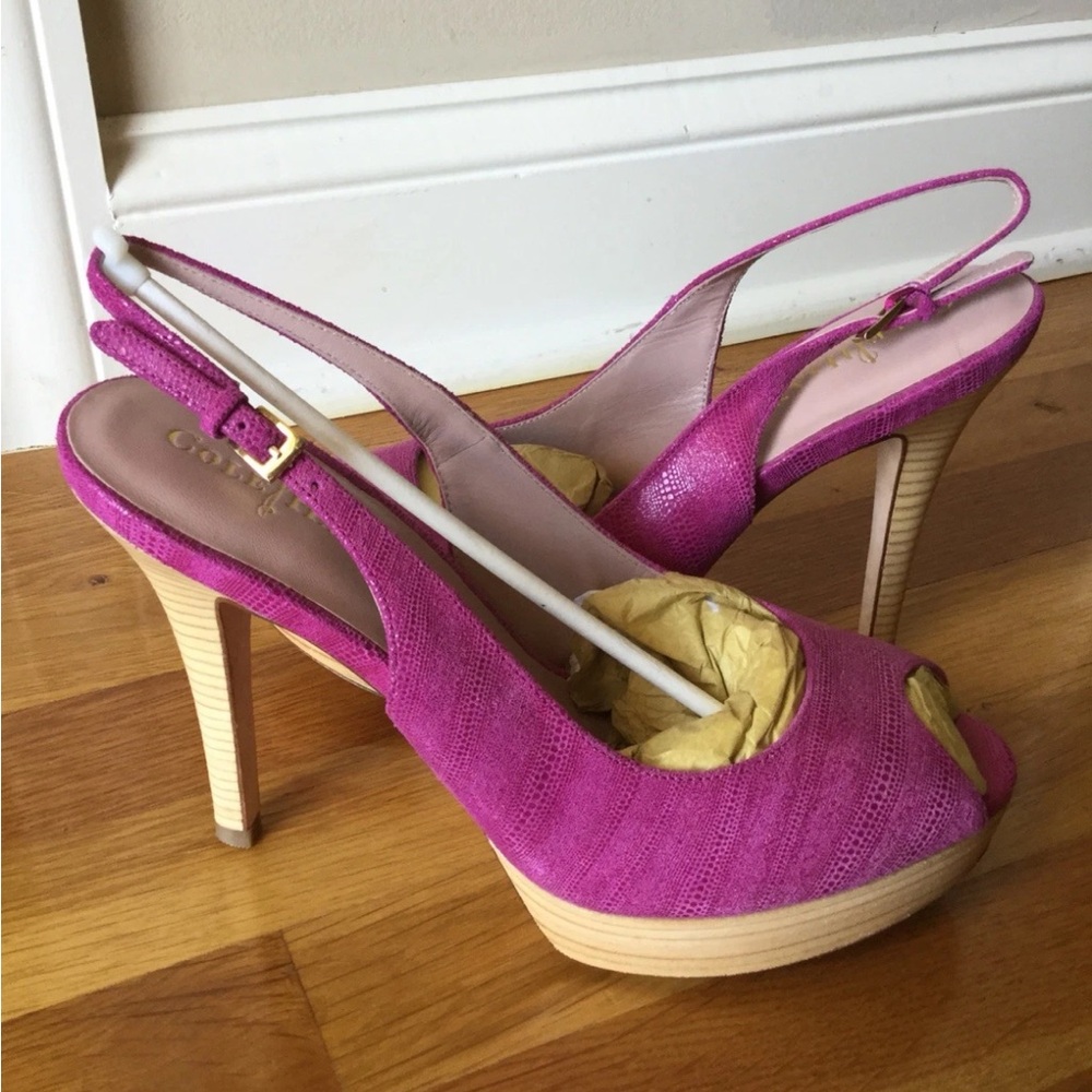 Cole Haan Mariela 9B Platform Slingback Sandals Fuchsia Slingback Peep-Toe Heels